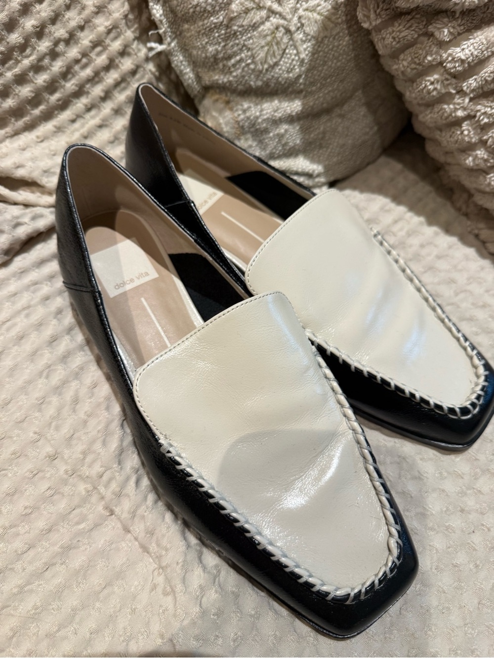 Dolce Vita Black & White Leather Slip-On Loafers